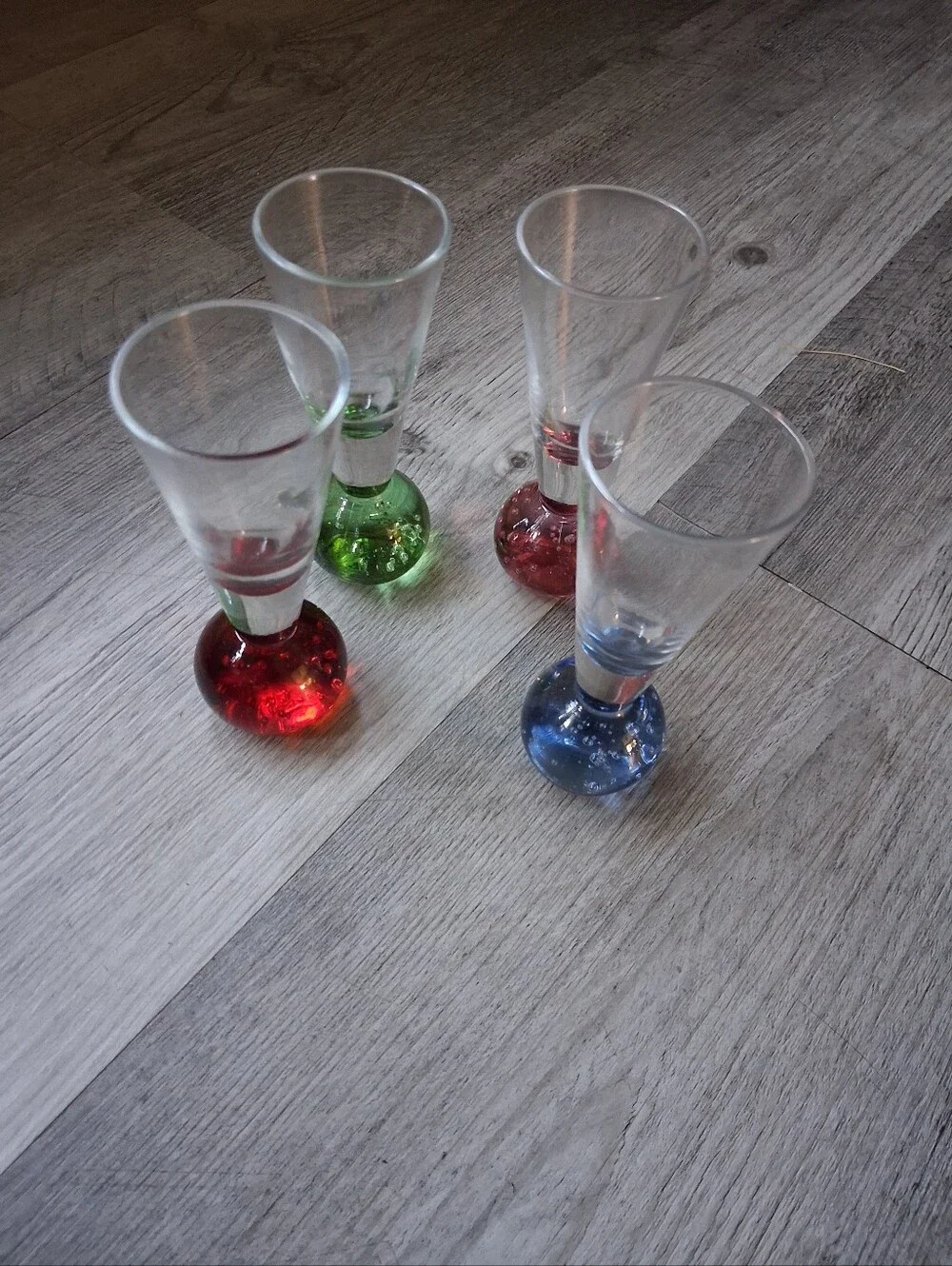 Set of 4 Stemmed Shot Glasses with Colored Bubble Bases